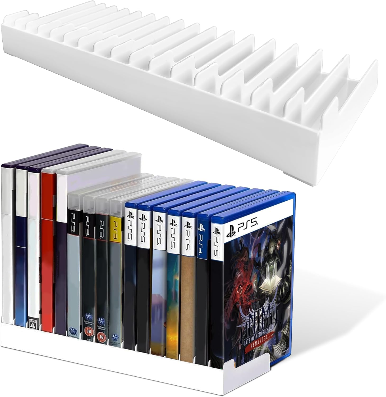 4 Pack Video Game Storage Holder for PS5/PS4/PS3/PS2/Xbox One/Xbox 360/Xbox Series X/S/Wii/Switch/Switch 2 Game Cases, 16-Disc Capacity DVD & Blu-Ray Organizer Stand for Desk (White)