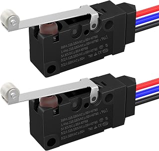 Joinfworld IP67 Waterproof Micro Limit Switch SPDT 3-Pin Pre-Wired Roller Lever 10A 125/250V - 2 Pack for Arduino CNC DIY