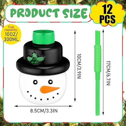 Miniatura 2 de 12 vasos de plástico con pajitas, regalo para niños, niñas, mujeres, hombres, fiesta temática de cumpleaños (muñeco de nieve)