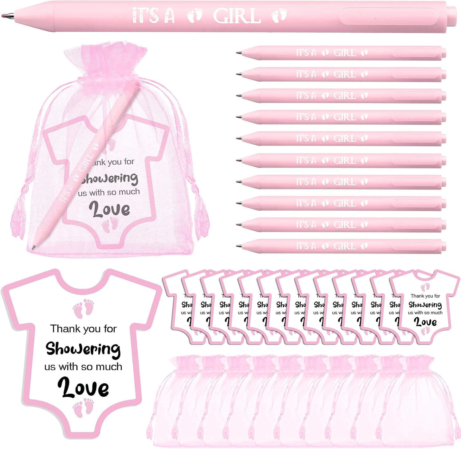 TaoBary 50 Sets Baby Shower Pens Bulk Pink It's A boy Ballpoint Pens Baby Shower Favors with Thank You Cards and Organza Bags Gender Reveal Guests Decorations