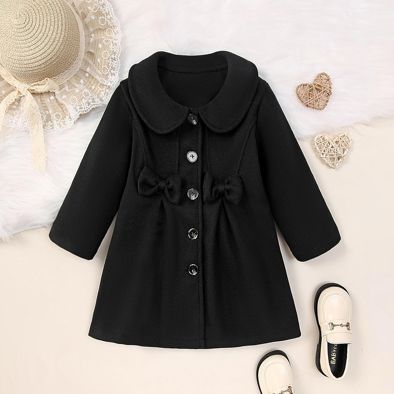 Toddler Baby Girl Dress Coat Lapel Button Jackets Clothes Long Sleeve Solid Color Fall Winter Outfit - Image 7