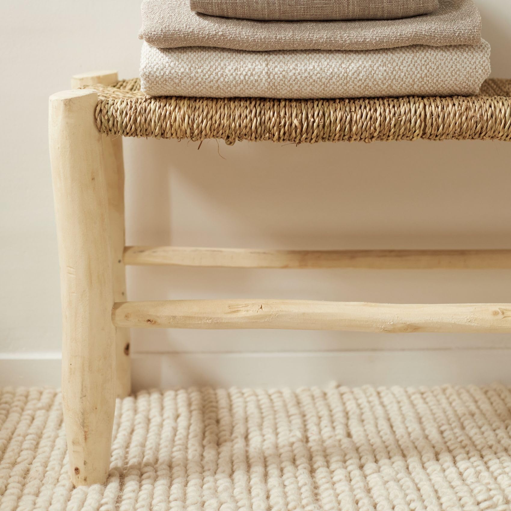 Homemaison – Banco marroquí de doble trenzado central de madera natural, 35 x 100