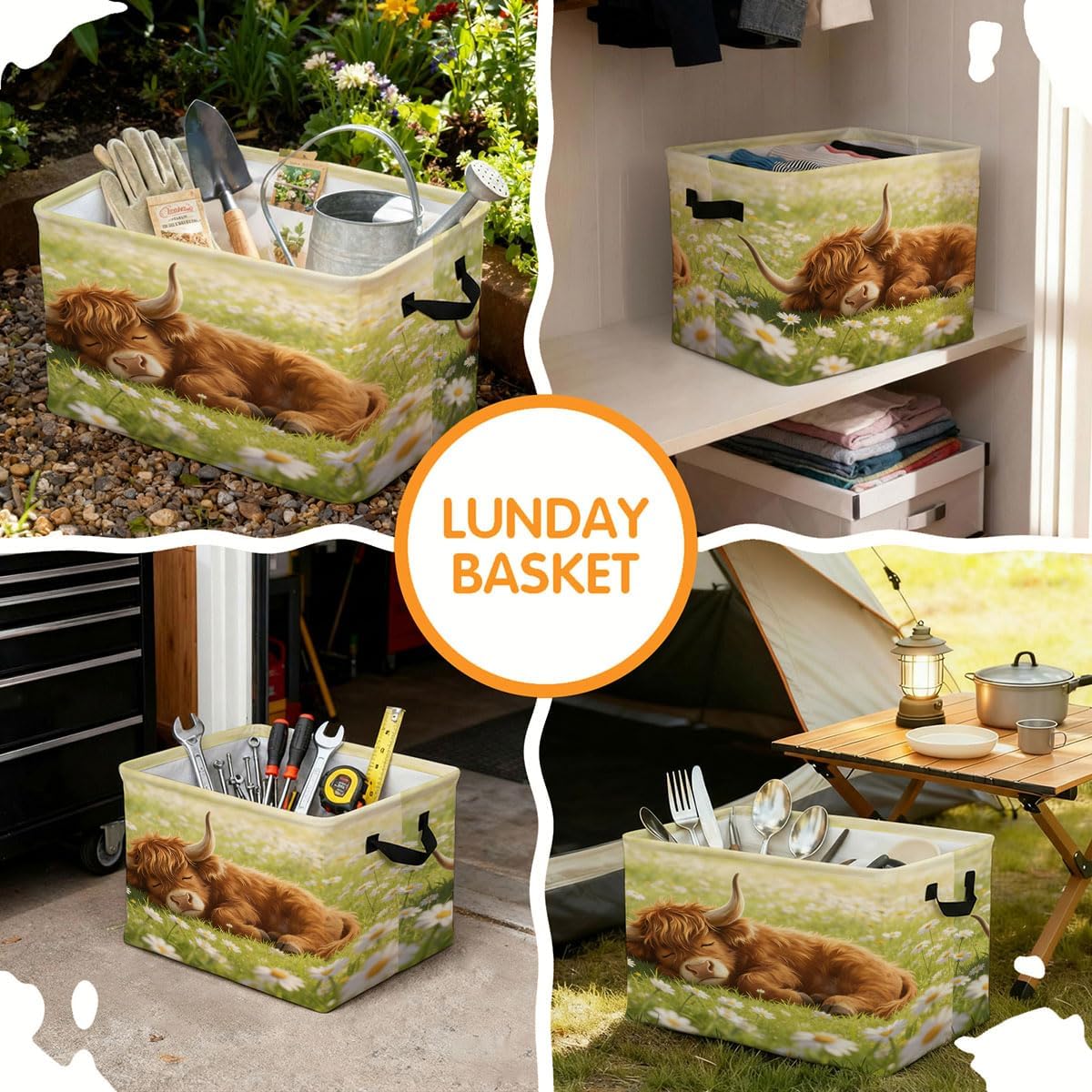 Highland Cattle Laundry Hamper 56L Large Laundry Basket with Handles, Foldable Clothes Hamper for Bedroom Bathroom, Decorative Toy Storage Bin, Home Decor Organizer for Blankets, Towels & Toys.