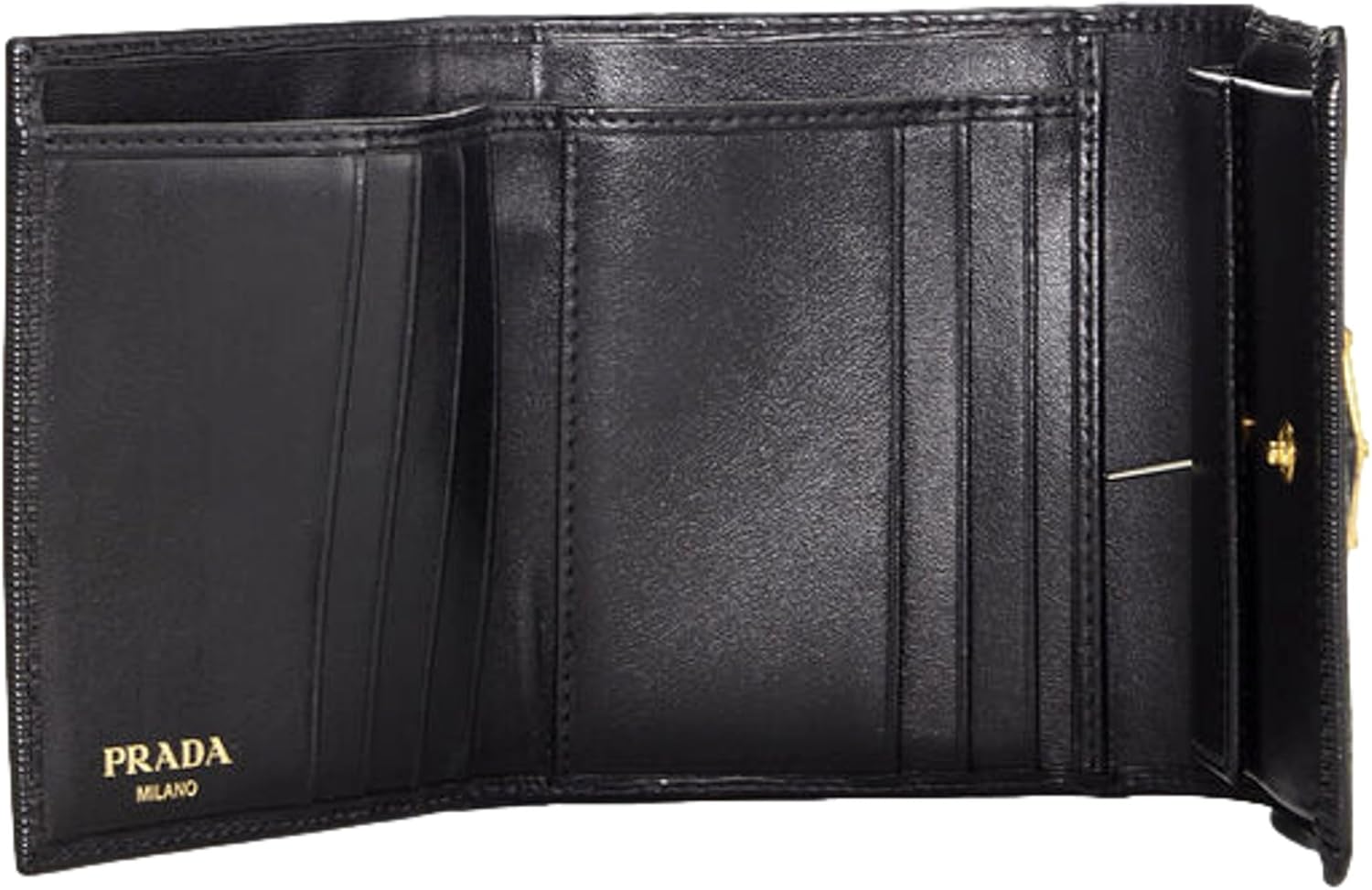 Prada Womens Vitello Move Nero Black Triangle Logo Leather Bifold Snap Card Holder Wallet 1MV204