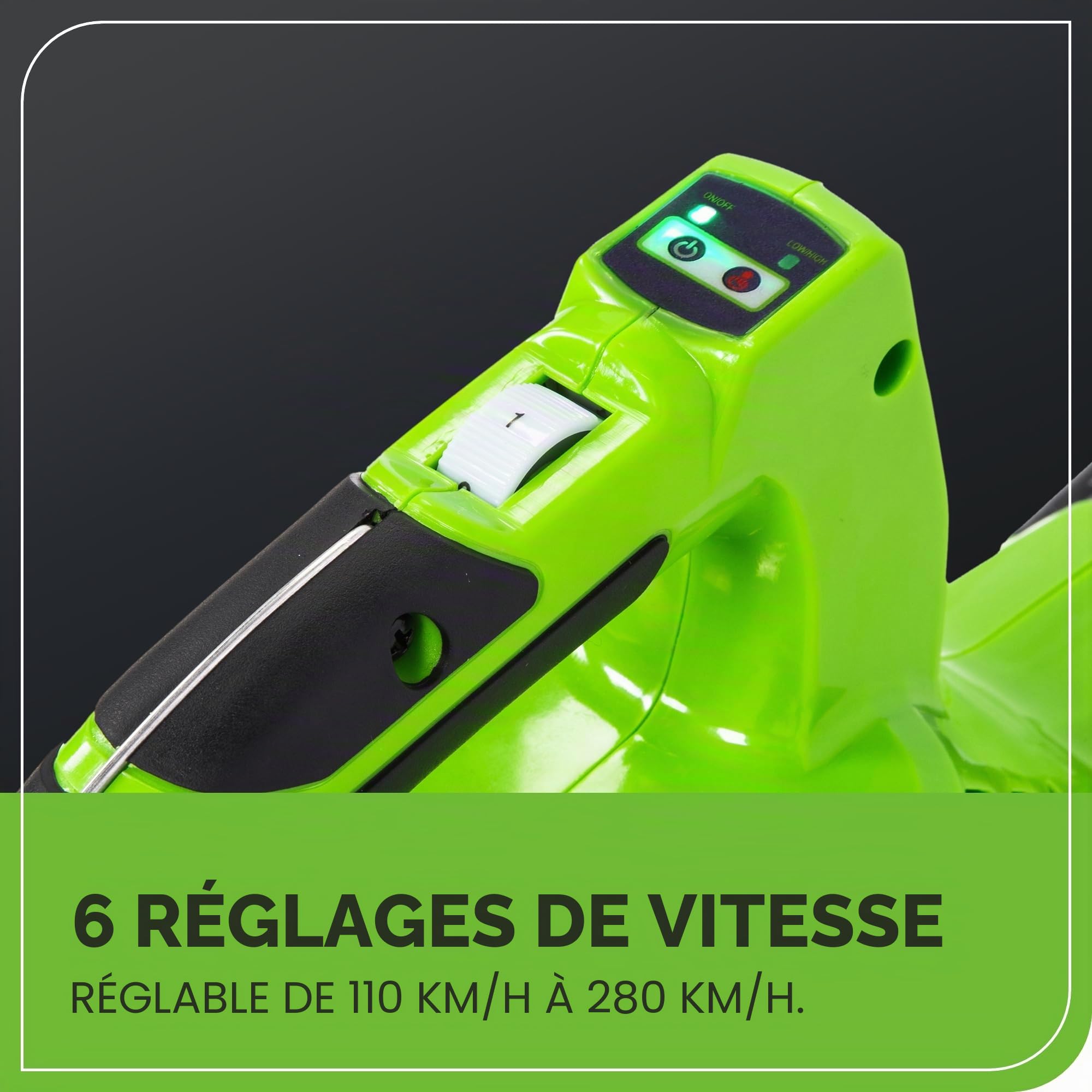 Greenworks GD40BV 40V Aspirateur Souffleur Sans Fil Sans Balais 280 km/h 9,63 m³/min Sac Mulching 45L