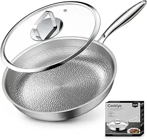 12" Titanium Pans for Cooking with Lid Hammered Chef-Grade Skillet | No Coating & PFAS-Free Healthy Cookware, Durable Non-Toxic Pan, Induction Compatible, Dishwasher & Oven Safe