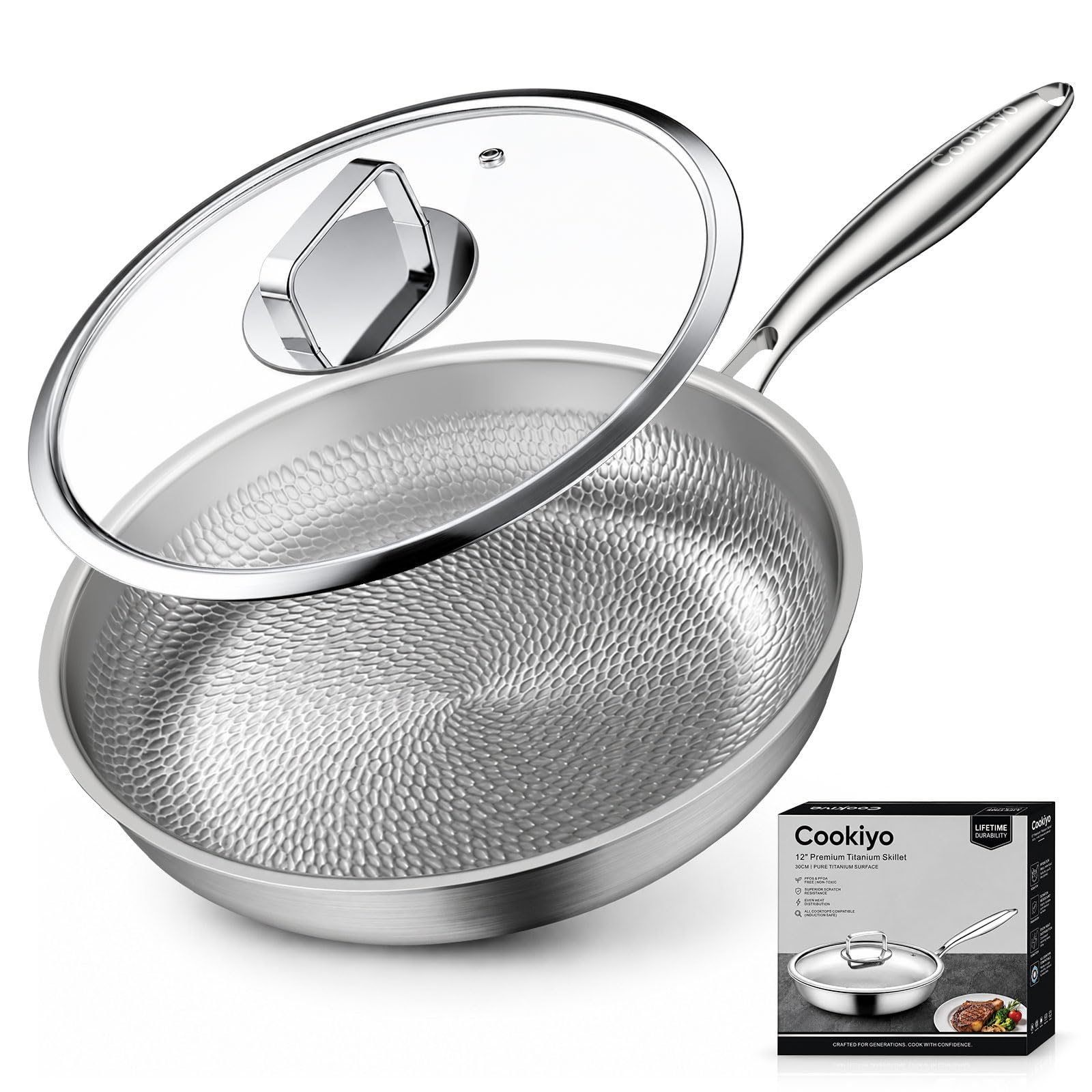 Photo 1 of Cookiyo 12" Titanium Hammered Skillet with Lid
