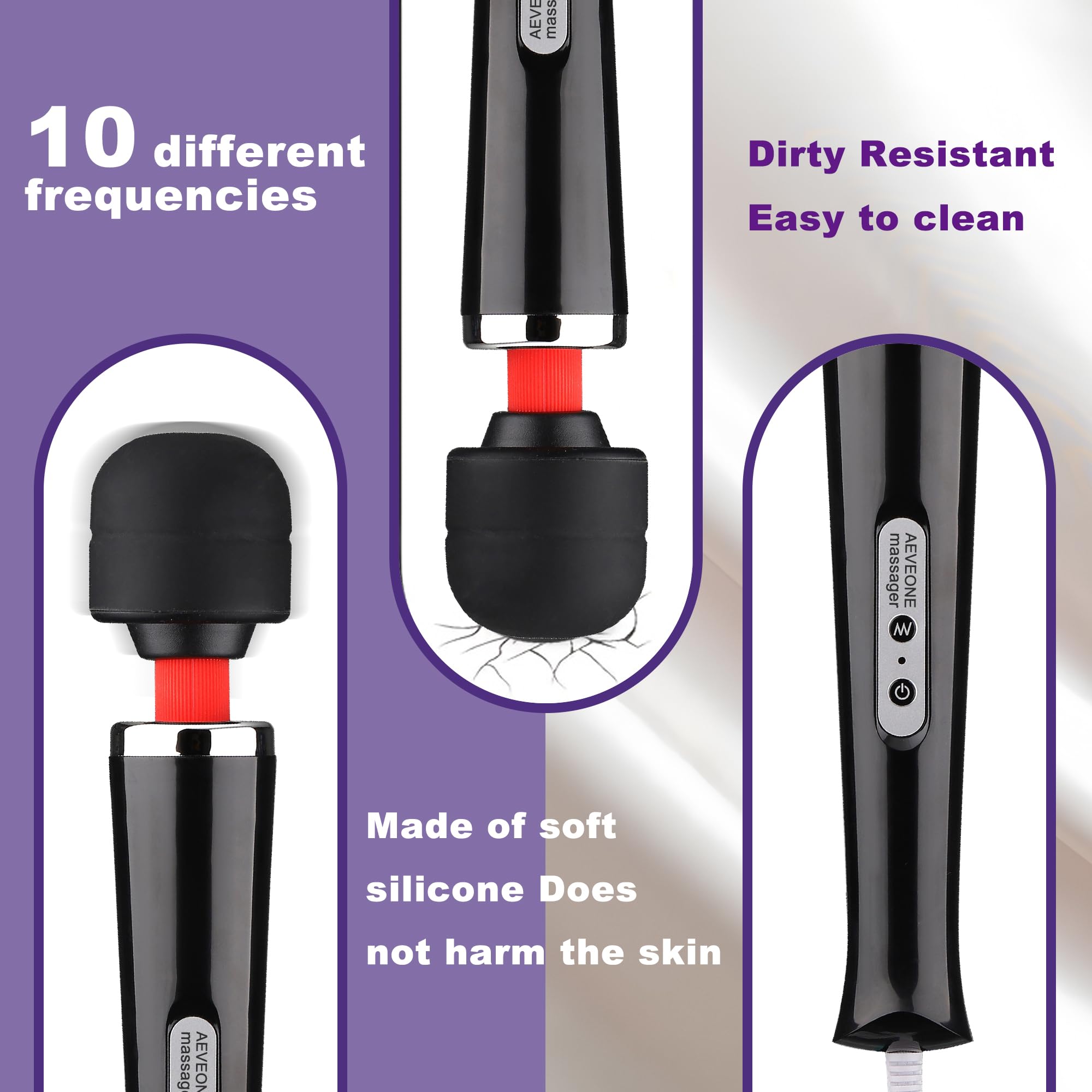 AEVEONE Wired Powerful Handheld Electric Massager, Strong Personal Back Massage for Sports Recovery, Muscle Aches, Body Pain (Rose red): Black