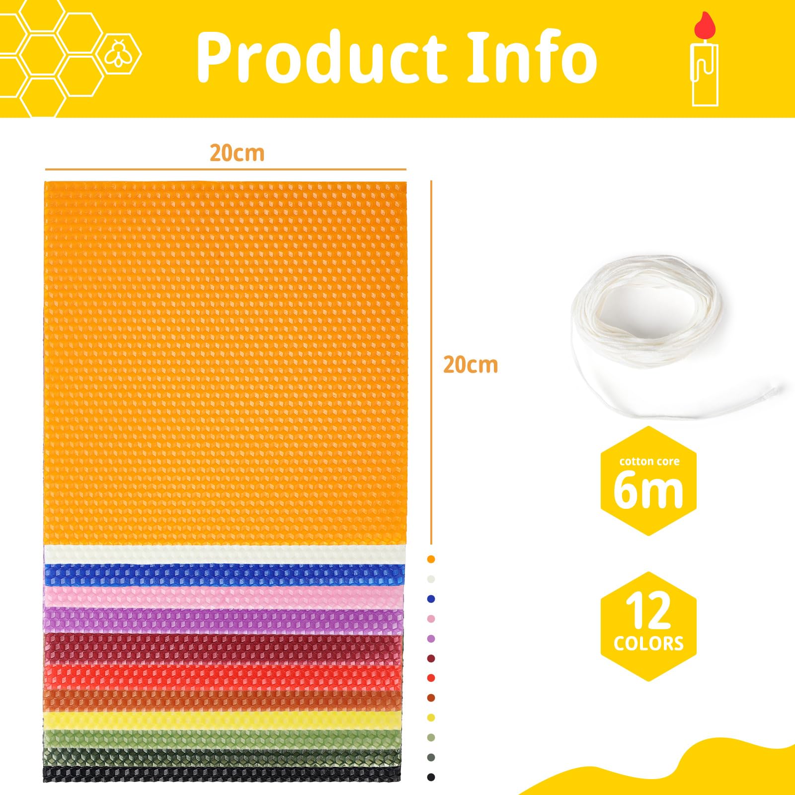 Lote de 12 Hojas de cera de abejas Hojas de cera para decoración de velas Kit para hacer velas de Navidad Cera de abejas para hacer velas Hojas con mecha para Hanukkah