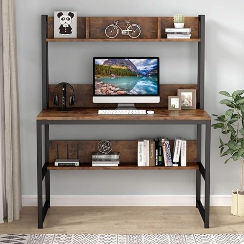 Miniatura 5 de Tribesigns Computer Desk with Hutch, 42" Study Desk with Bottome Storage Shelve, Workstaion for Home Office, Small Space, 42" W x 19" D x 55" H