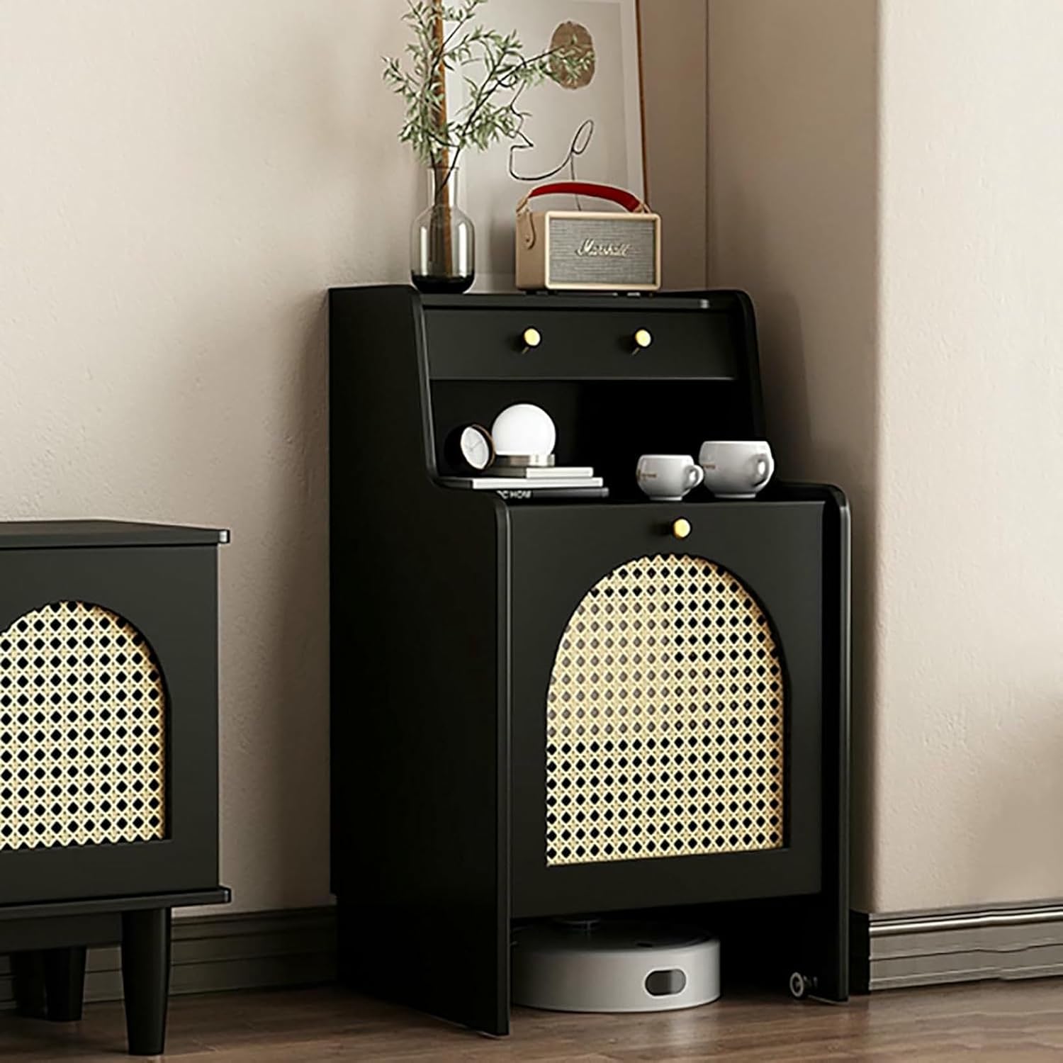 Sweeper Robot Vacuum Cleaner Storage Cabinet Hidden Vacuum Cabinet with Doors, Accent Side Tables for Living Room Bedroom