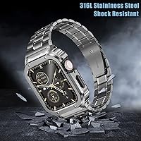 Vista 23 de MioHHR Correa de reloj de acero inoxidable con funda compatible con Apple Watch Ultra 3 2 1 (1.732 pulgadas), correa resistente con cubierta Negro