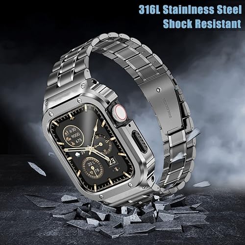 Miniatura 23 de MioHHR Correa de reloj de acero inoxidable con funda compatible con Apple Watch Series 6 5 4 SE3/2/1 (1.732 pulgadas) Series 3/2/1 (1.654 pulgadas)