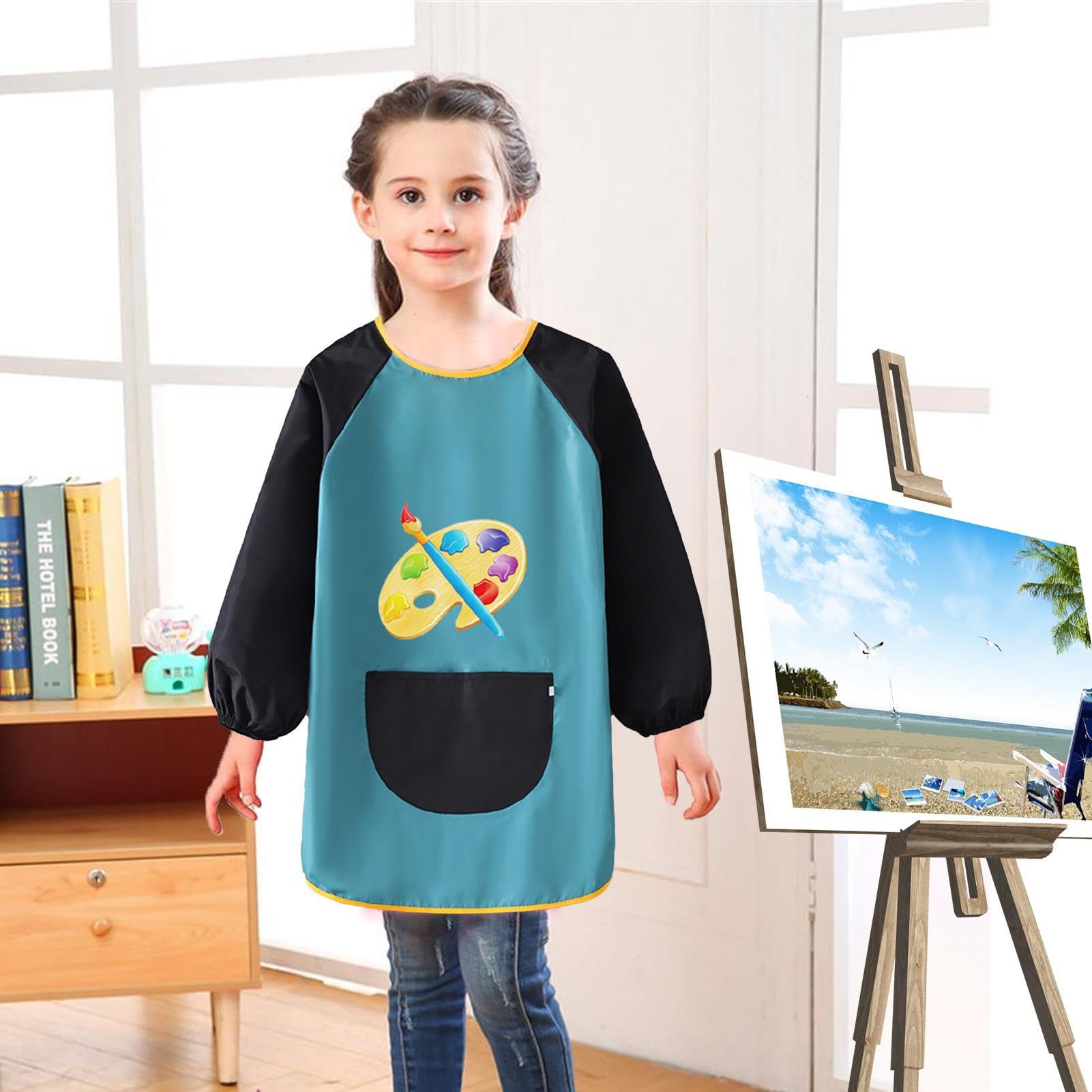 Camice Da Pittura Impermeabile Per Bambini 8-10 Anni (120-140 Cm) - Grembiule Con Tasche Per Pennelli, Maniche Lunghe, Colorato - 6