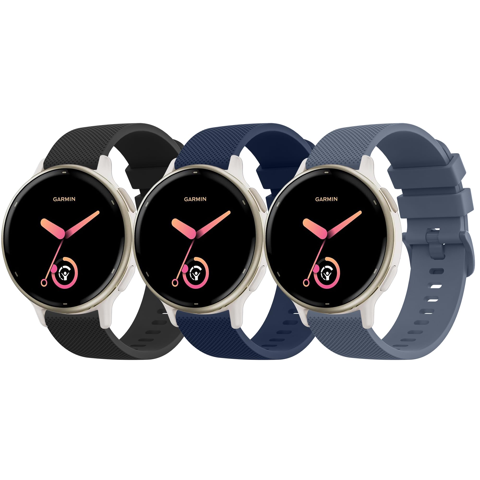 Straps for Garmin Venu Sq 2 /Venu/Venu Sq/Vivoactive 6 /Vivoactive 5/3 Music, 3Pack Adjustable Soft Silicone Sport Replacement Wristband for Vivoactive 3 Tracker Straps