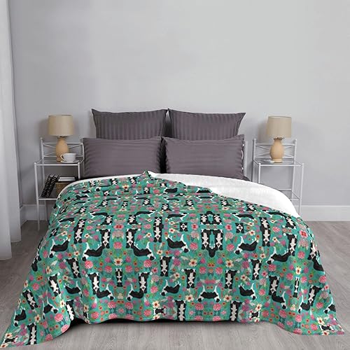 Miniatura 6 de Border Collie - Manta de franela con estampado floral ultra suave, manta de microforro polar cálida para sofá sala de estar