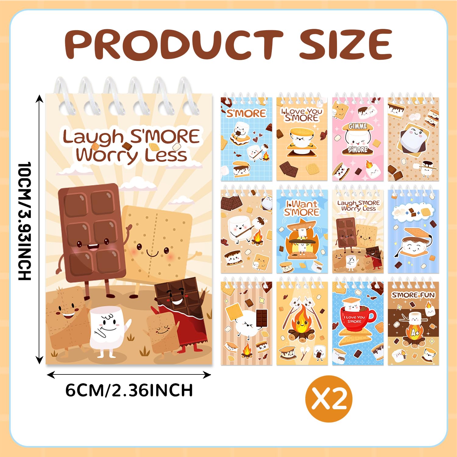YYMYMGJ 24 Pcs Smores Camping Mini Spiral Notebooks Smores Pocket Notepads Journal Memo Pads for Smores Birthday Party Favors Gifts Goodie Bag image 2
