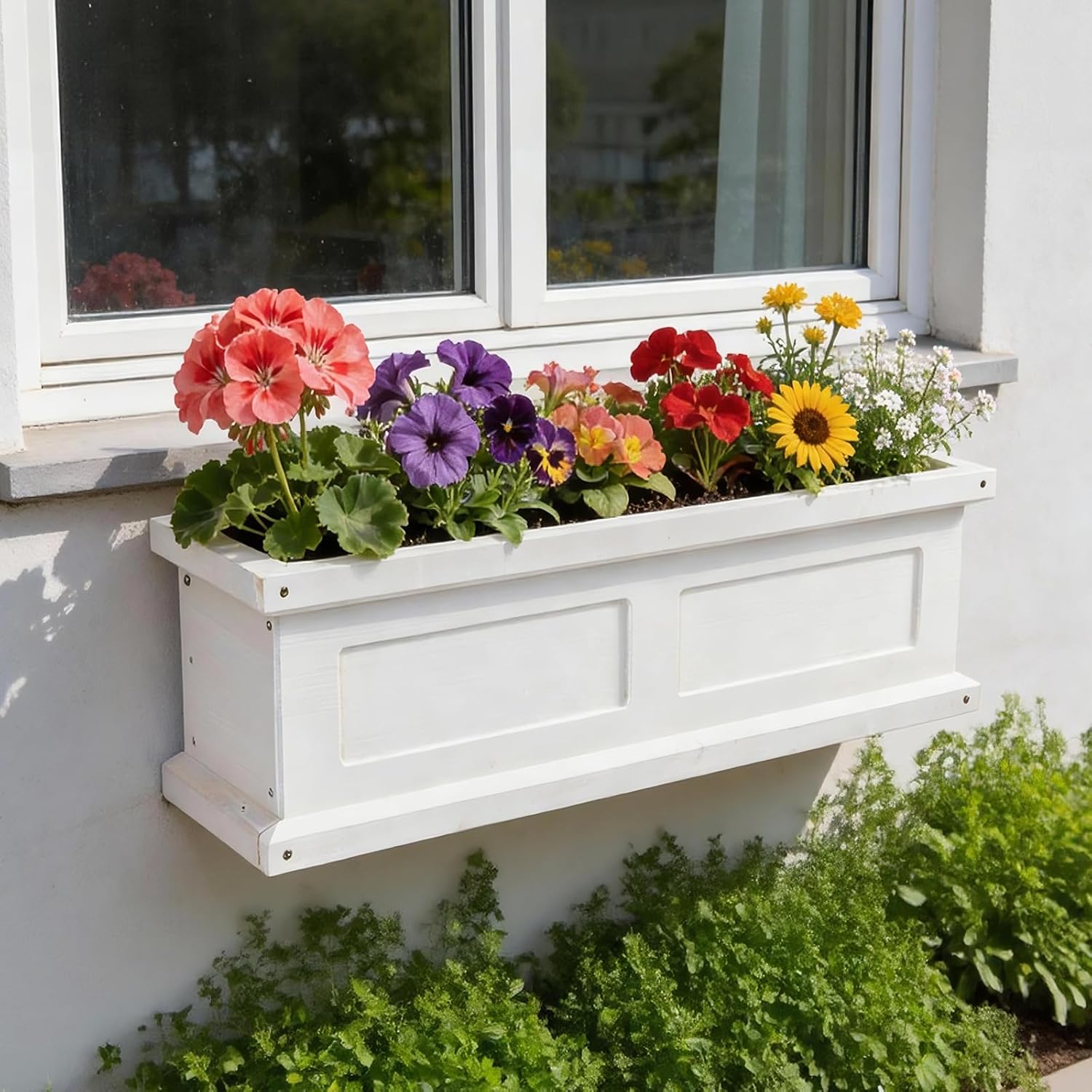 3-Foot Outdoor Flower Window Box, Wall-Mounted Whitewash Window Boxes Planters for Outside Balcony/Windowsills, Patio & Garden or Railing, Fir Wood Window Flower Boxes, Assembly Required