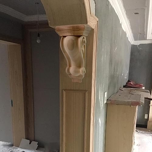 Miniatura 6 de Woogim 2 piezas de madera de goma tallada ménsula de 2 pulgadas de alto x 3.15 pulgadas de ancho x 5.78 pulgadas de alto estilo europeo para