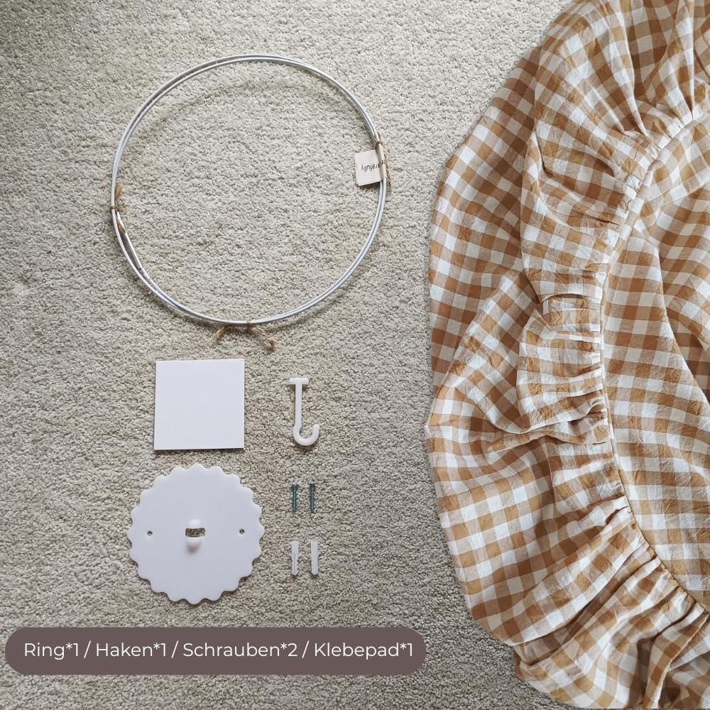 Wonder Space Kinderbett-Himmel - Neutrales Beige Karomuster für Kinderzimmer | Dekoratives Baumwollzelt für Babybetten & Kleinkinderbetten | Perfekt für Leseecke oder Spielbereich