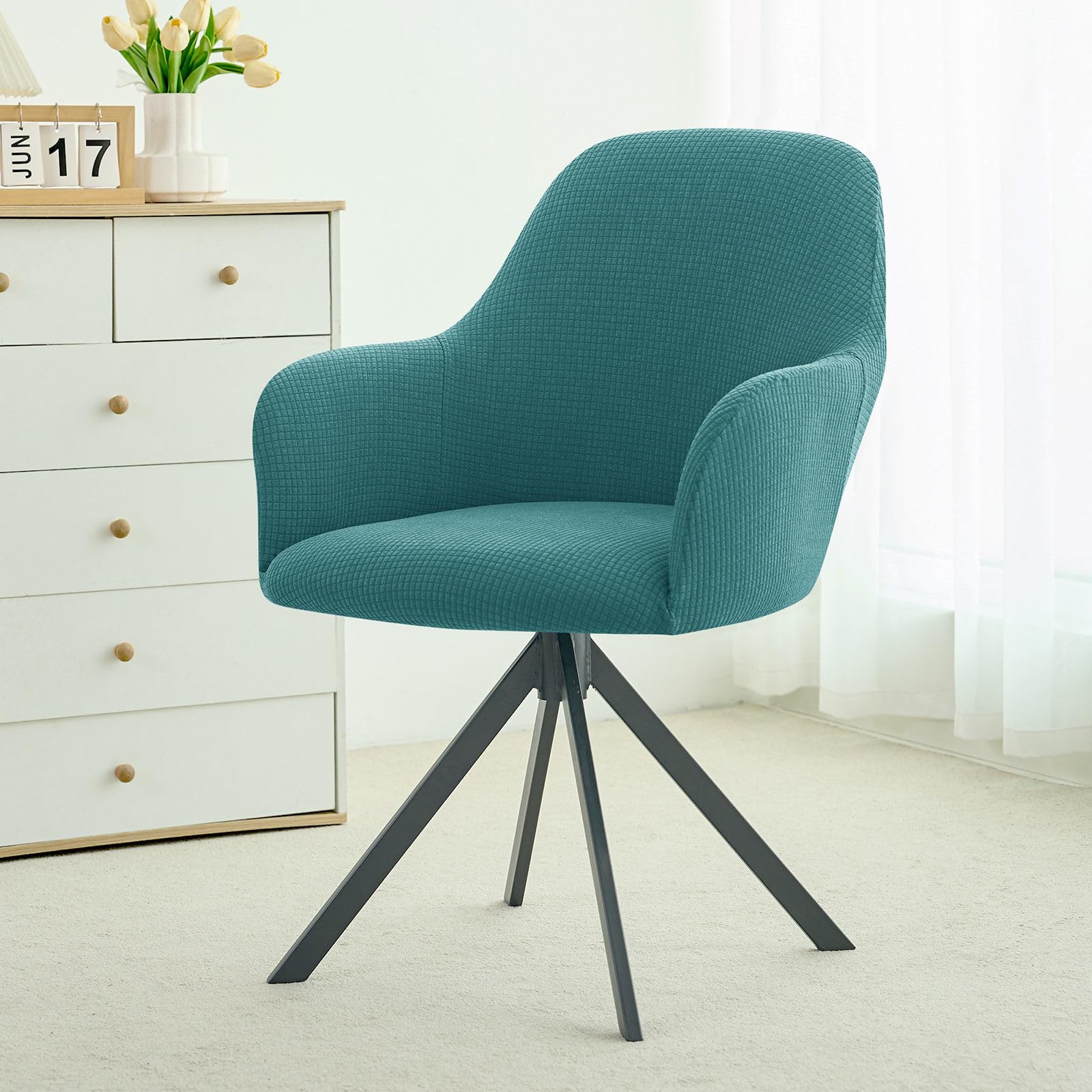 Fundas de Sillas Comedor con Brazos Elástico-Azul Verde-4 Pieza | Cubiertas Suaves y Modernas para Sillas con Respaldo Curvo, Protector de Sillón Extraíble y Lavable para Hogar y Oficina