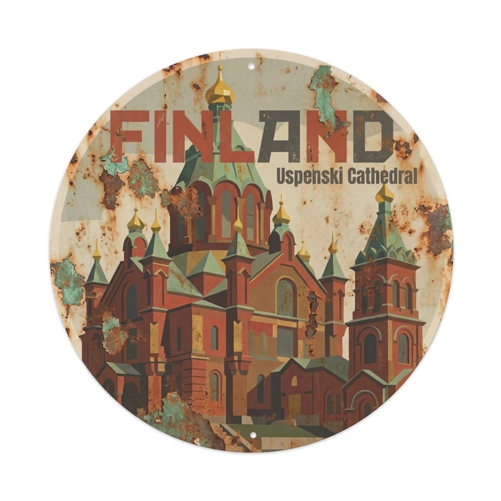 Vintage Travel Finland Majestic Metal Tin Sign Plaque Wall Decor for Cafe, Club, Garden Round Metal Poster 8x8Inch
