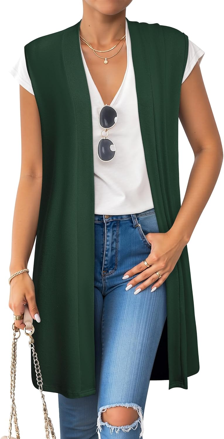 ZXZY Long Vest for Women Sleeveless Knit Cardigan Open Front Draped Sweater Duster Casual Lightweight Outwear Vests - Image 3