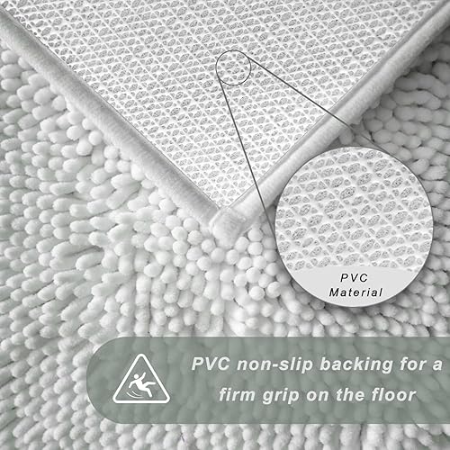 Miniatura 8 de Juego de 2 tapetes de baño de chenilla, cuadrados + cuadrados (20 x 32 pulgadas + 16 x 24 pulgadas), juego de alfombras de baño de felpilla súper