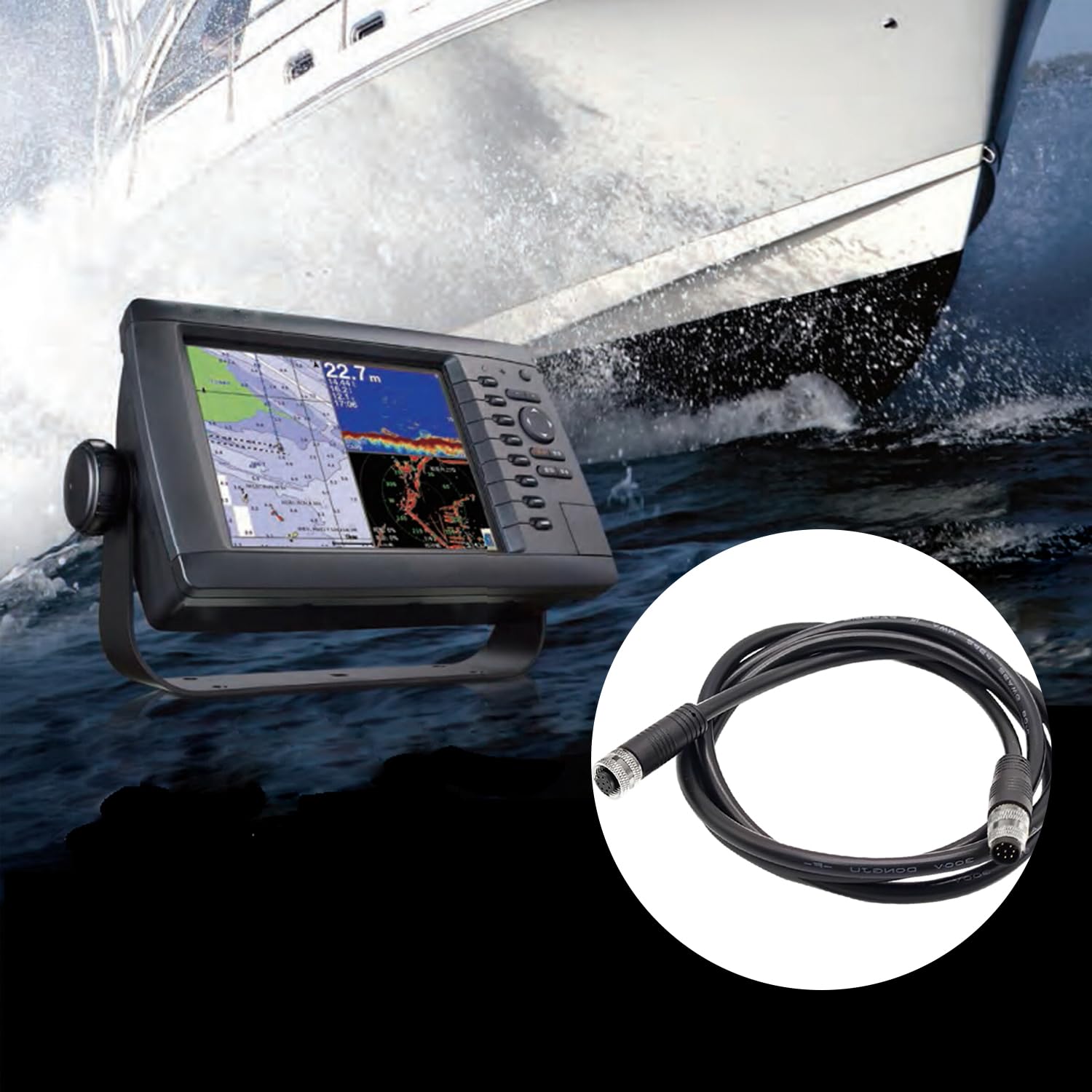 720073-6 6.56 Feet M12 8 Pin Ethernet Cable AS EC 5E Male to Female 24AWG Net Connect Cord Replace for Humminbird,Black Fit for Helix, APEX, SOLIX and Onix