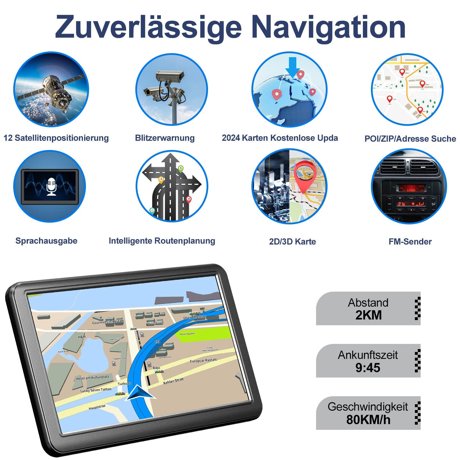 GPS Navigationsgerät für Auto LKW 2024 - Lehwey Navi LKW Navigation für Auto PKW, Europa UK 52 Karten, Lebenslang kostenloses Kartenupdate, 7 Zoll Blitzerwarnung Fahrspurassistent POI Spracheführung