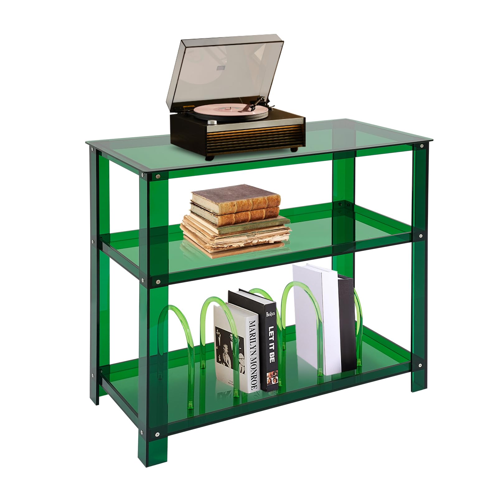 80*40*74cm Plattenspieler Regal Acryl, 3-stöckig Schallplattenständer Max. 30kg Beistelltisch für Vinyl und CDs Vinyl-Magazin-Aufbewahrungsregal mit 3 Ebenen, Plattenspieler-Schrank für Wohnzimmer