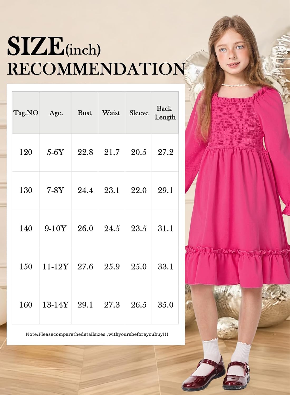 Girls Spring Dress Lantern Long Sleeve Square Neck Ruffle Dress Kids Easter Dress 5-14Y - Image 6