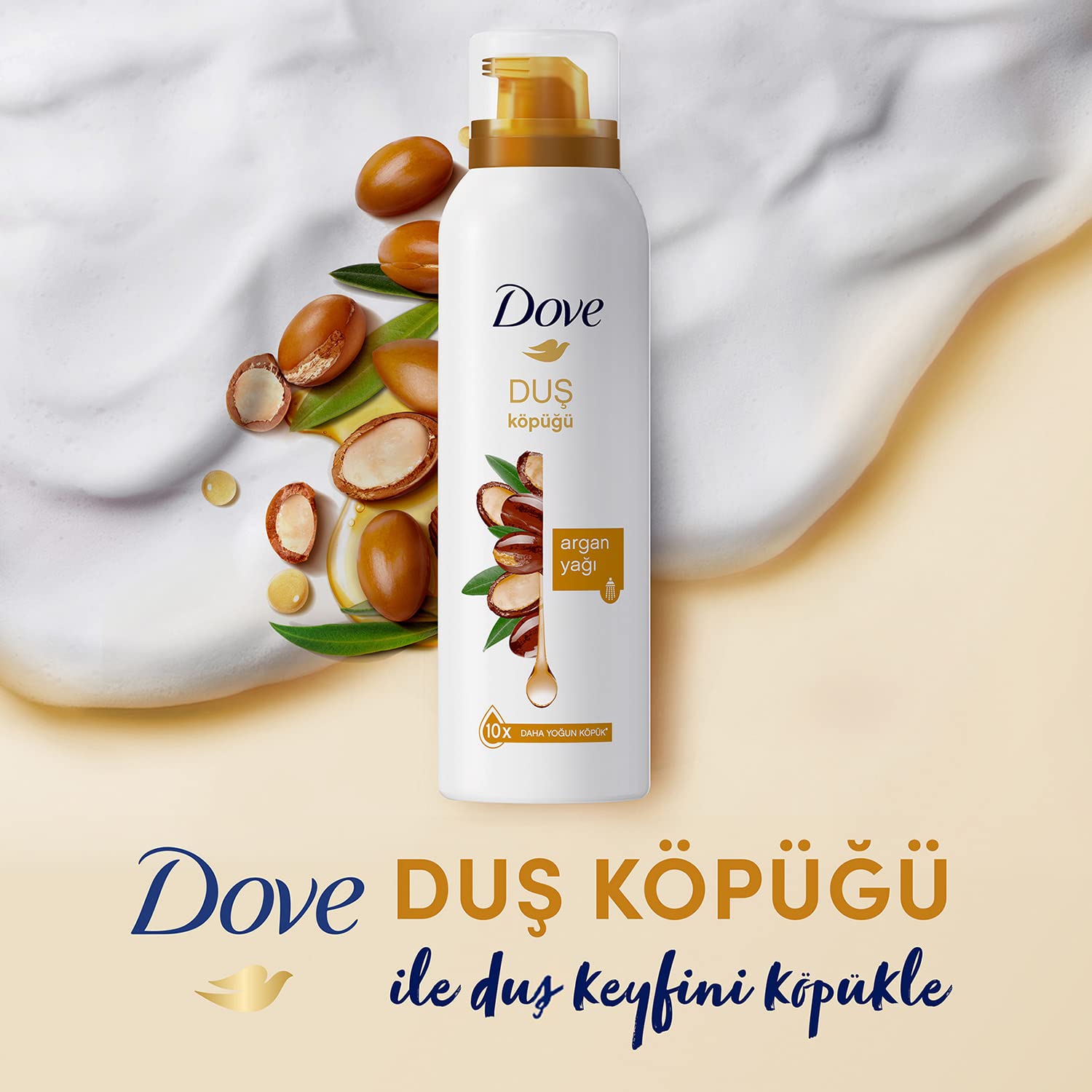 Dove Argan Yağı Duş Köpüğü,10 Kat Daha Yoğun Köpüğe Sahip Kremsi Formül, 200 ml, Beyaz