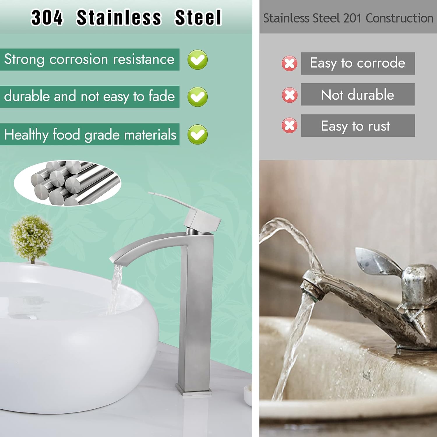 Limited Stock Brushed Nickel Bathroom Sink Faucet SUS304 Stainless Steel Tall Body Curved Spout Vessel Bowl Tap Single Handle 1 Hole Lavatory Vanity Mixer Bar Tap Deck Mount