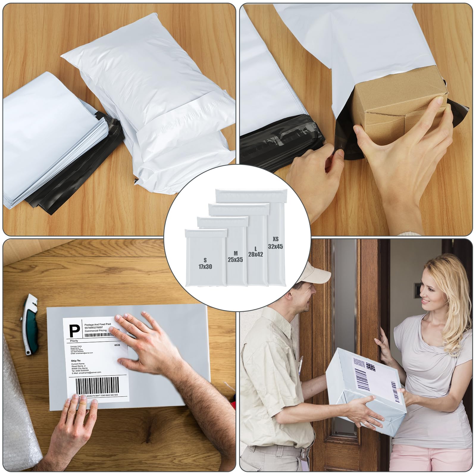 KOMABLEN 120 Buste Autoadesive per Spedizioni Vinted, 4 Taglie, Impermeabili Opaqui PE Pacchi per Spedizioni Scarpe, Libri, Abbigliamento