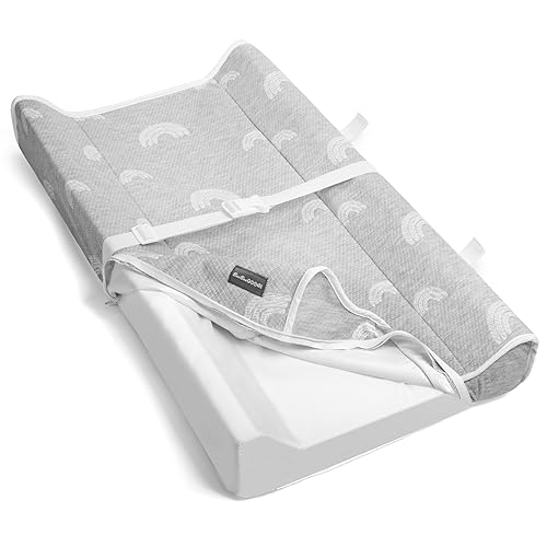 Miniatura 3 de Cambiador de bebé contorneado con colchón de espuma impermeable, incluye 2 fundas suaves, extraíbles y lavables, correas de seguridad, parte