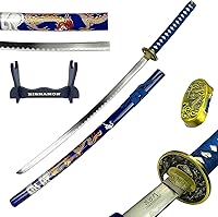 Vista 15 de Bishamon 42 1/2" Samurai Sword Carbon Blade Dragon Scabbard Comes with a Wooden Stand