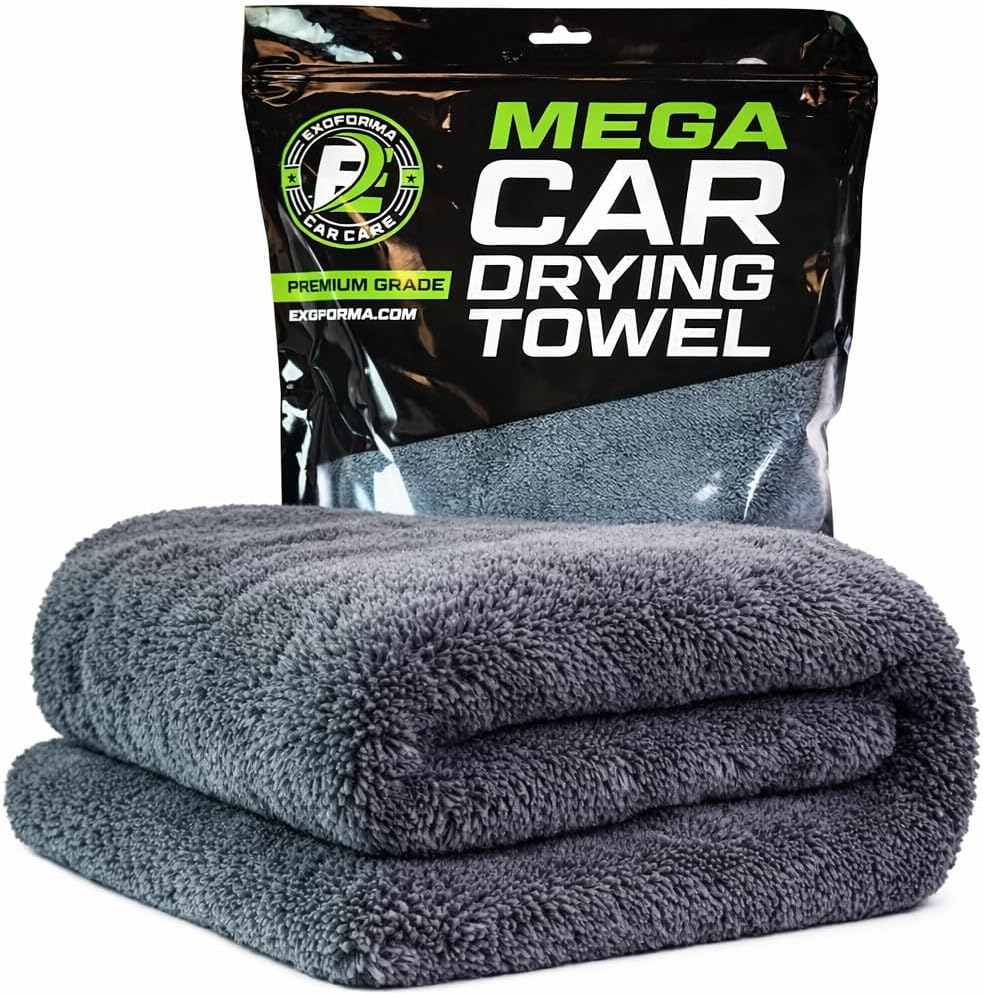 Mega Car Drying Towel from No Streaks, Scratches, or Water Spots - Large Premium 1200 GSM Microfiber - Double Twist Pile & Edgeless Design for 1 Quick & Effortless Dry - 24” x 36”