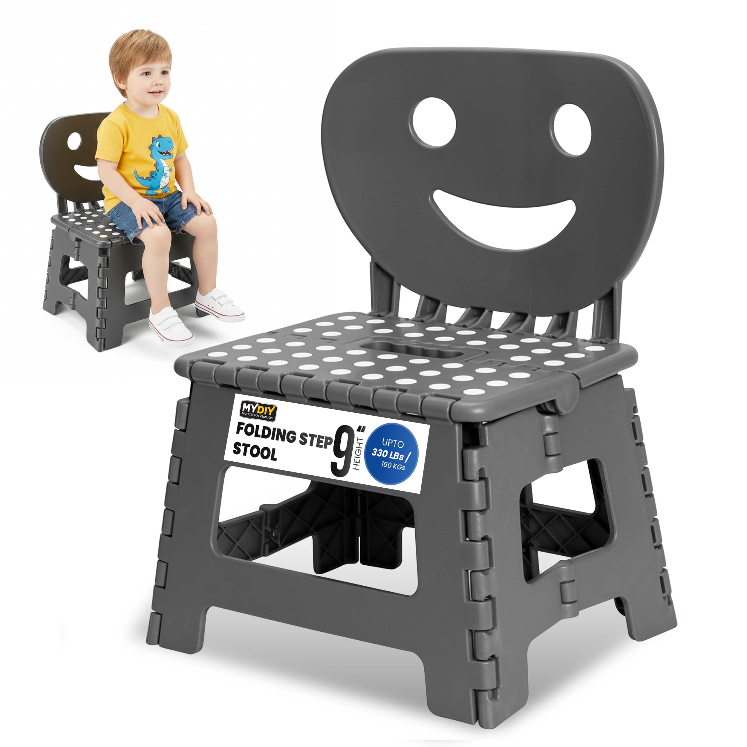 MY DIY Folding Step Stool – 2-in-1 Foldable Chair & Step Stool - Sturdy & Lightweight Step Stools Supporting up to 150kg - Easy Carry Handles, Flat Foldable Stools for Adults & Kids Use at Home/Office — image 1