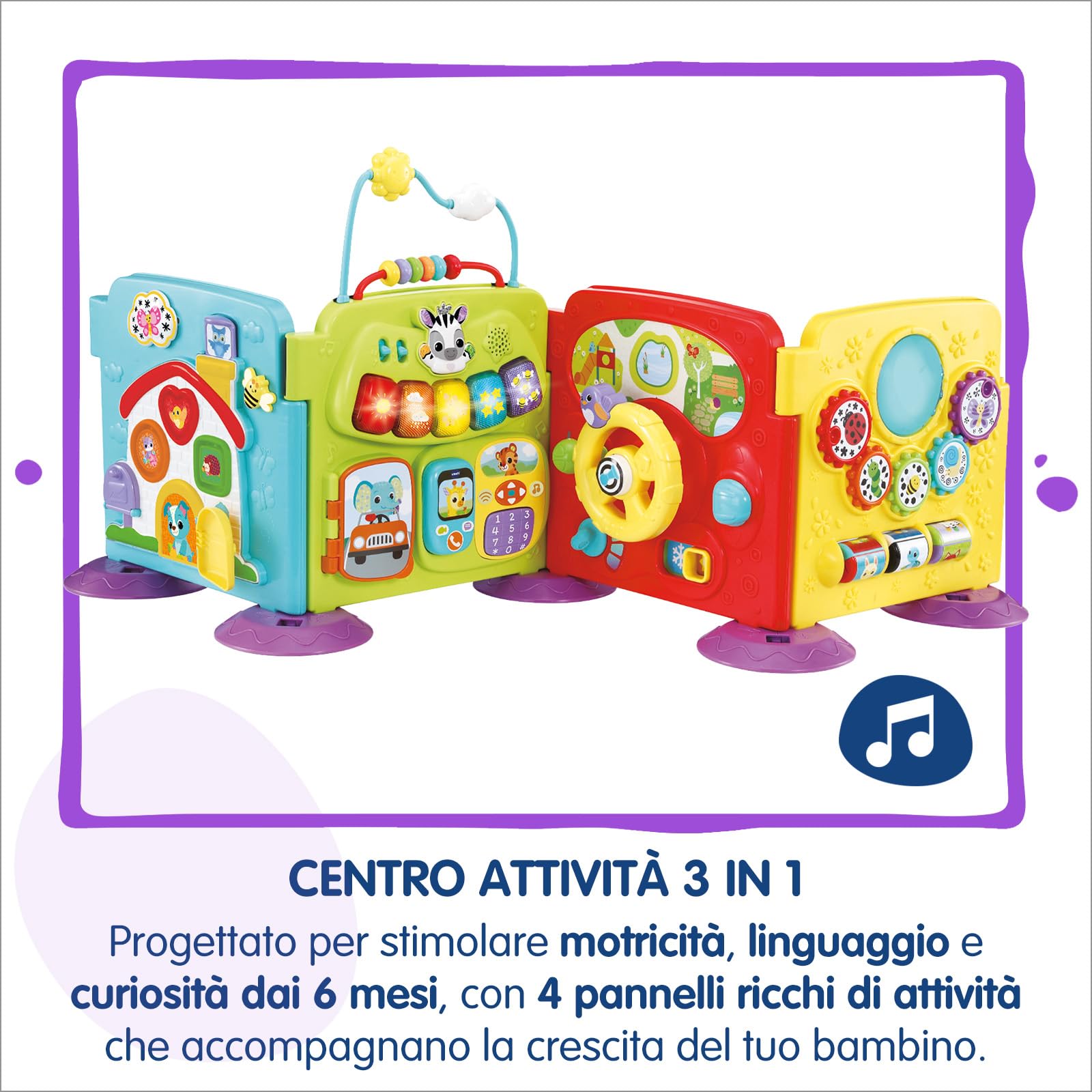 VTech Il Mio Primo Centro Attività, Centro Attività 3 in 1 con 2 Canzoni e 10 Melodie, Sviluppo Motricità Fine, Spegnimento Automatico, Lingua Italiana, Batterie Incluse, 6-36 Mesi
