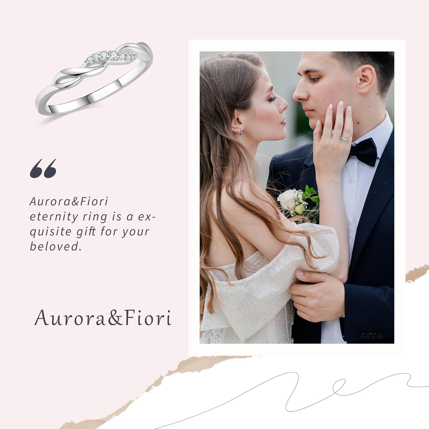 Aurora & Fiori 18K Yellow/White Gold Plated Wedding Band for Women Cubic Zirconia Half Eternity Stackable Engagement Ring Twisted Half Eternity Wedding Rings Size 4-10 - Image 6