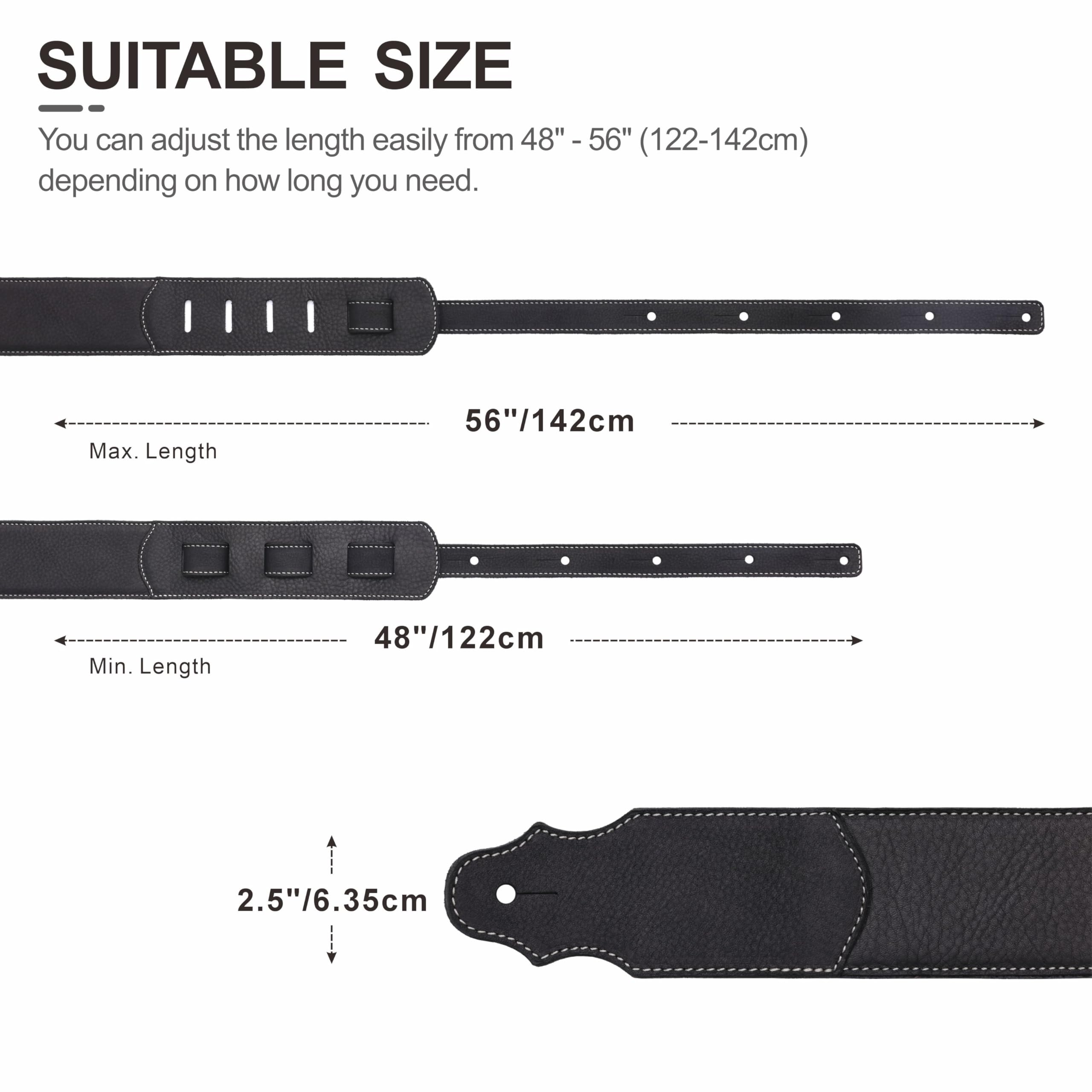 YIKOKO Sangle de guitare en cuir de vachette souple de 6,3 cm de large avec rembourrage en mousse