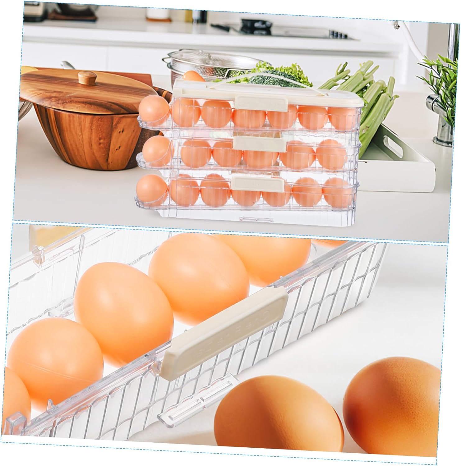 Rolling Egg Dispenser Egg Storage Bin with Built Date Scale Lightweight Three Egg Holder for Refrigerator Kitchen and Outdoor Use