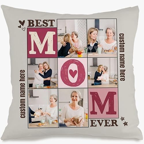 Customizable Decorative Pillowcase Using 6 Photos and Message for Mom, Cozy Cushion offering a Meaningful Gift for Family Birthdays Holidays or