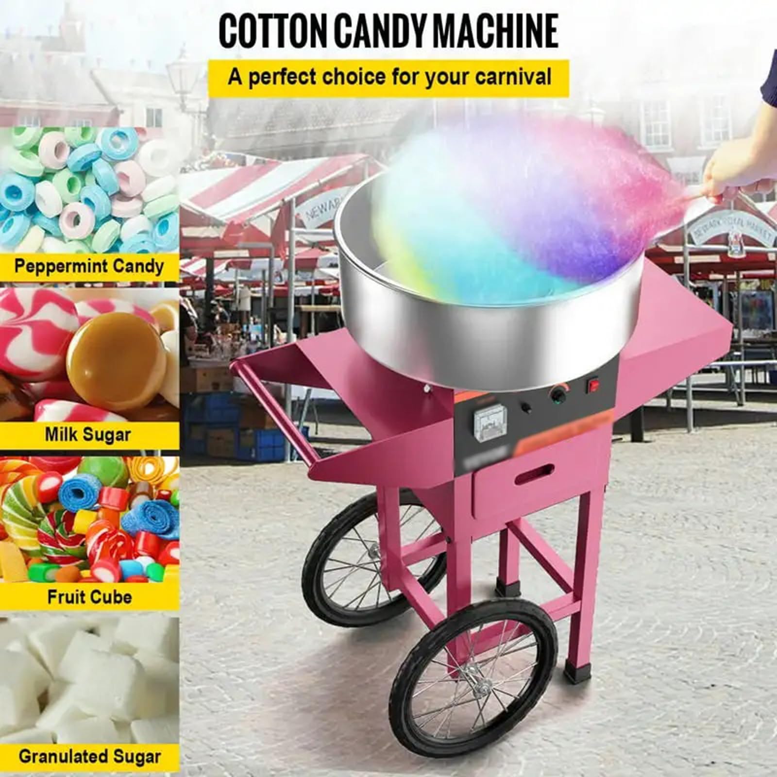 máquina de algodón de azúcar Algodón de azúcar Comercial con Carrito Fabricante algodón Acero Inoxidable for Varias Fiestas