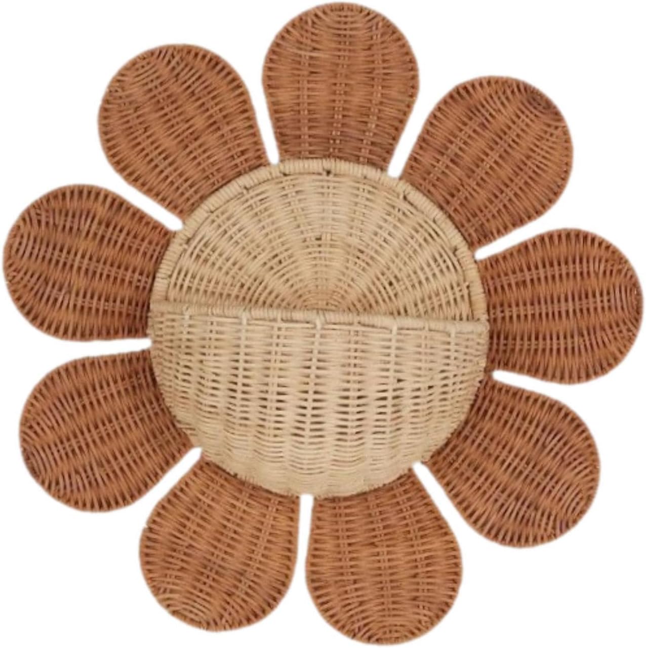 壁掛けバスケット 15.75インチ イミテーションラタン織物収納オーガナイザー 花柄デザイン キッチン 玄関 寝室 庭の装飾用