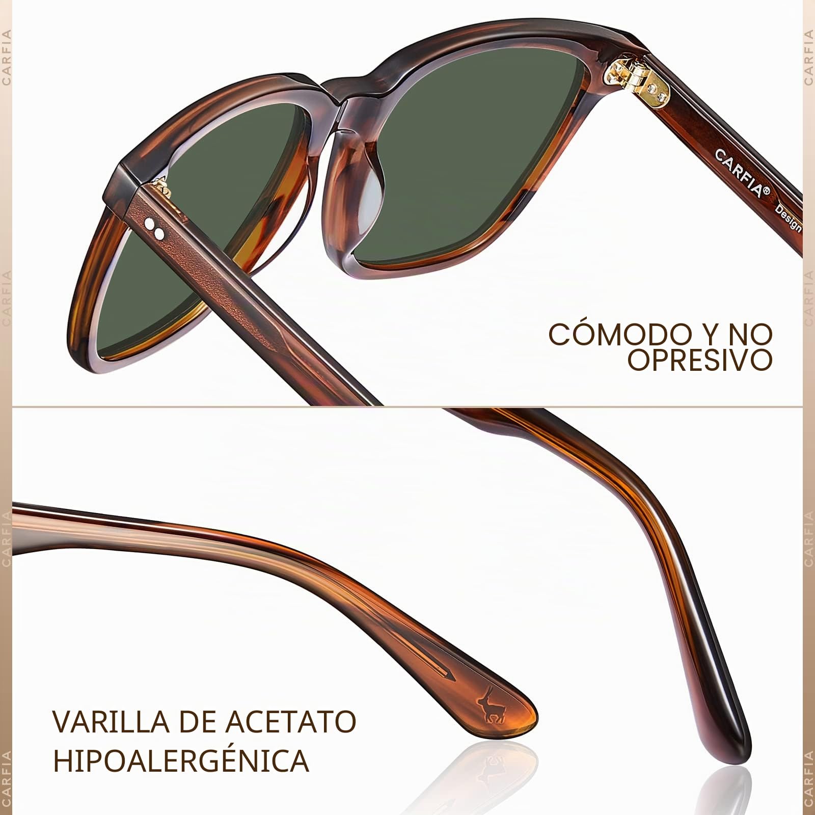 Carfia Gafas de sol Hombre Polarizadas Retro Cuadradas 100% Protección UV para Conducir Viajar