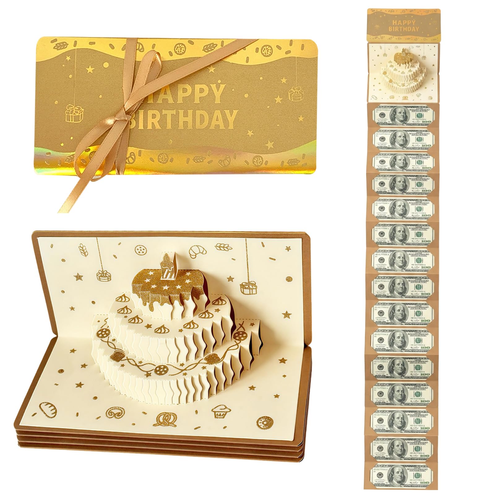 Birthday Money Envelopes for Cash Gifts, Three-Dimensional Birthday Cake Gold Cash Gift Envelopes with 15 Slots, Surprise Money Wallet Holder for Birth-Celebrations Men Women (15 Pockets) — image 1
