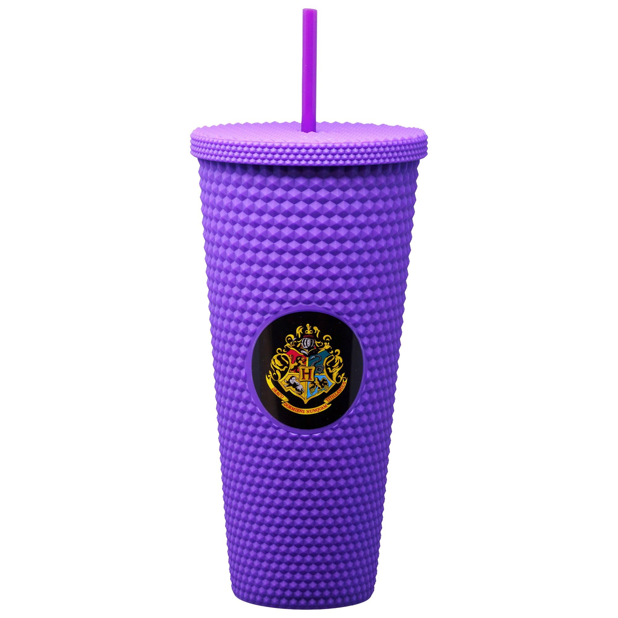 Spoontiques Studded Tumbler, 32oz - Insulated Double Wall Acrylic Travel Cup Spill Proof Lid - for Hot & Cold Beverages - Hogwarts Crest