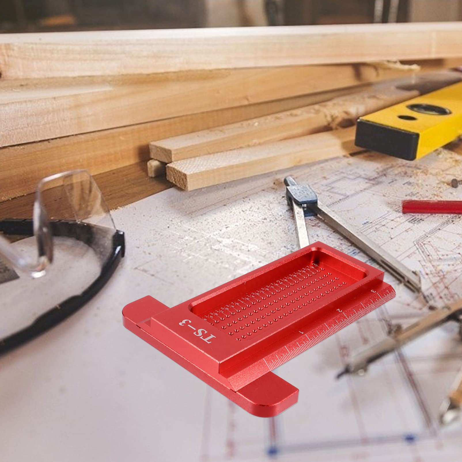 jojofuny 2pezzi Righello Per Marcatura Falegnameria Con Scriber e Precisione Elevata Strumento Di Misura Per Progetti Di Casa e Ufficio Per Architetti e Artisti Rosso